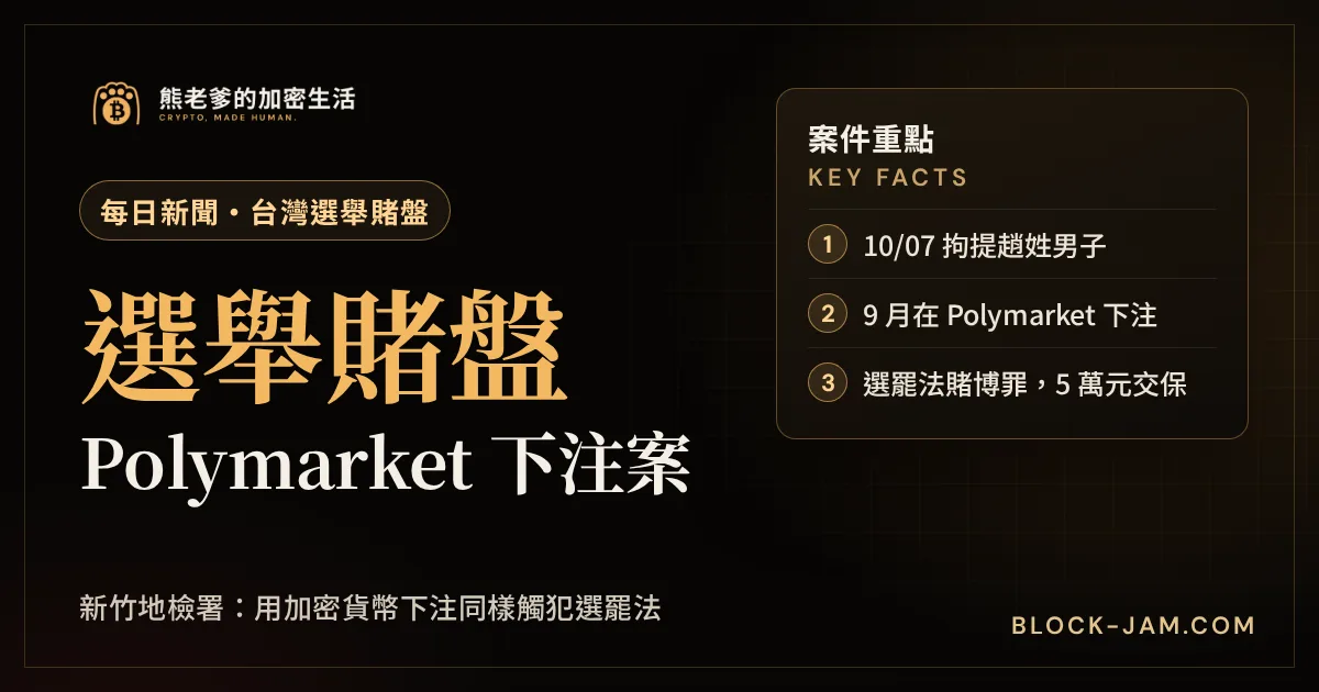 新竹地檢署查獲 Polymarket 選舉賭盤、男子用加密貨幣押注市長選舉的新聞封面