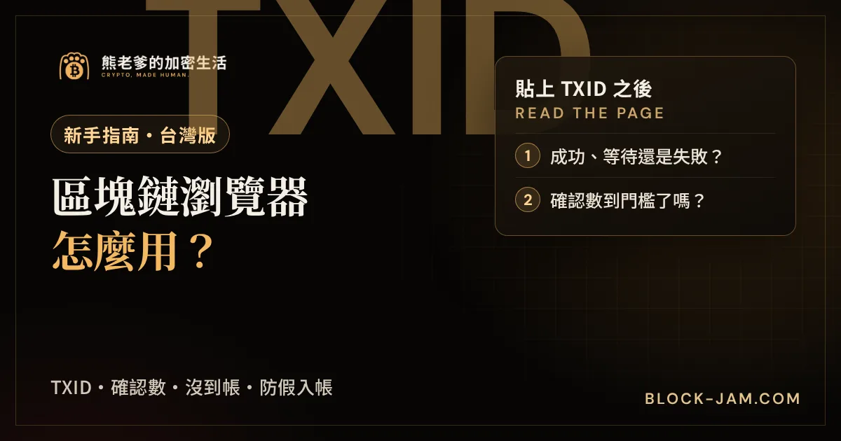 區塊鏈瀏覽器怎麼用：用 TXID 查轉帳狀態、確認數與收款地址的新手指南封面