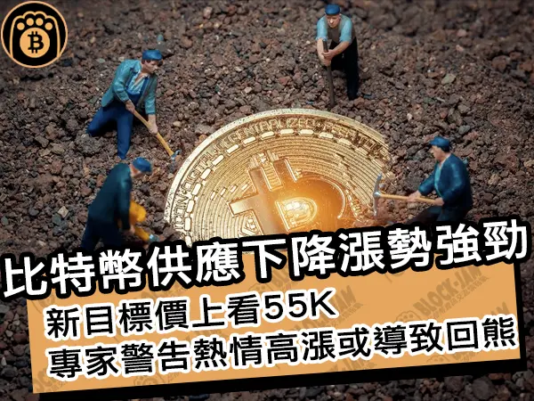 熊老爹 - 比特幣供應下降漲勢強勁！新目標價上看55K，專家警告熱情高漲或導致回熊