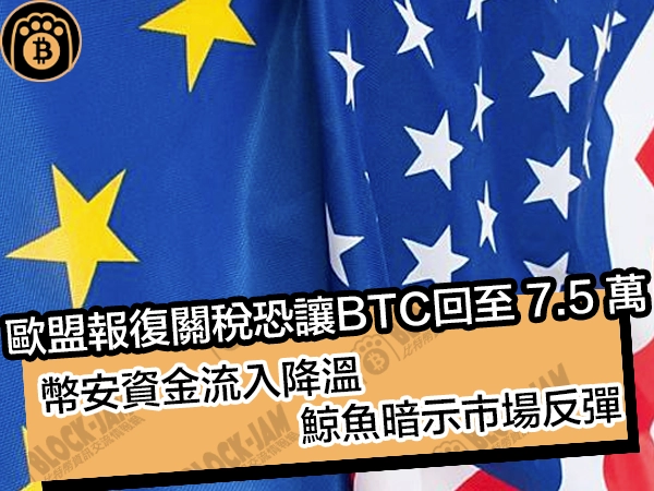 歐盟報復性關稅恐讓比特幣回至 7.5 萬美元！幣安資金流入降溫，鯨魚暗示市場反彈