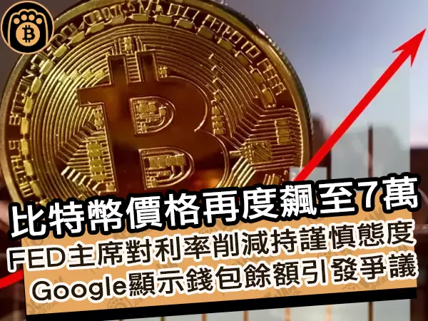 熊老爹 - 比特幣價格再度飆至7萬!FED主席對利率削減持謹慎態度,Google顯示錢包餘額引發爭議