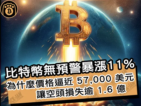 熊老爹 - 比特幣無預警暴漲 11%！為什麼價格逼近 57,000 美元讓空頭損失逾 1.6 億