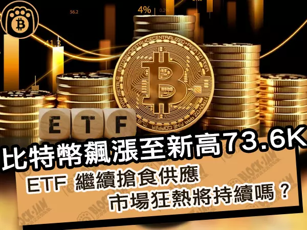 熊老爹 - 比特幣飆漲至新高 73.6K!ETF 繼續搶食供應,市場狂熱將持續嗎?