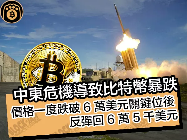 熊老爹 - 中東危機導致比特幣暴跌！價格一度跌破 6 萬美元關鍵位後，反彈回 6 萬 5 千美元