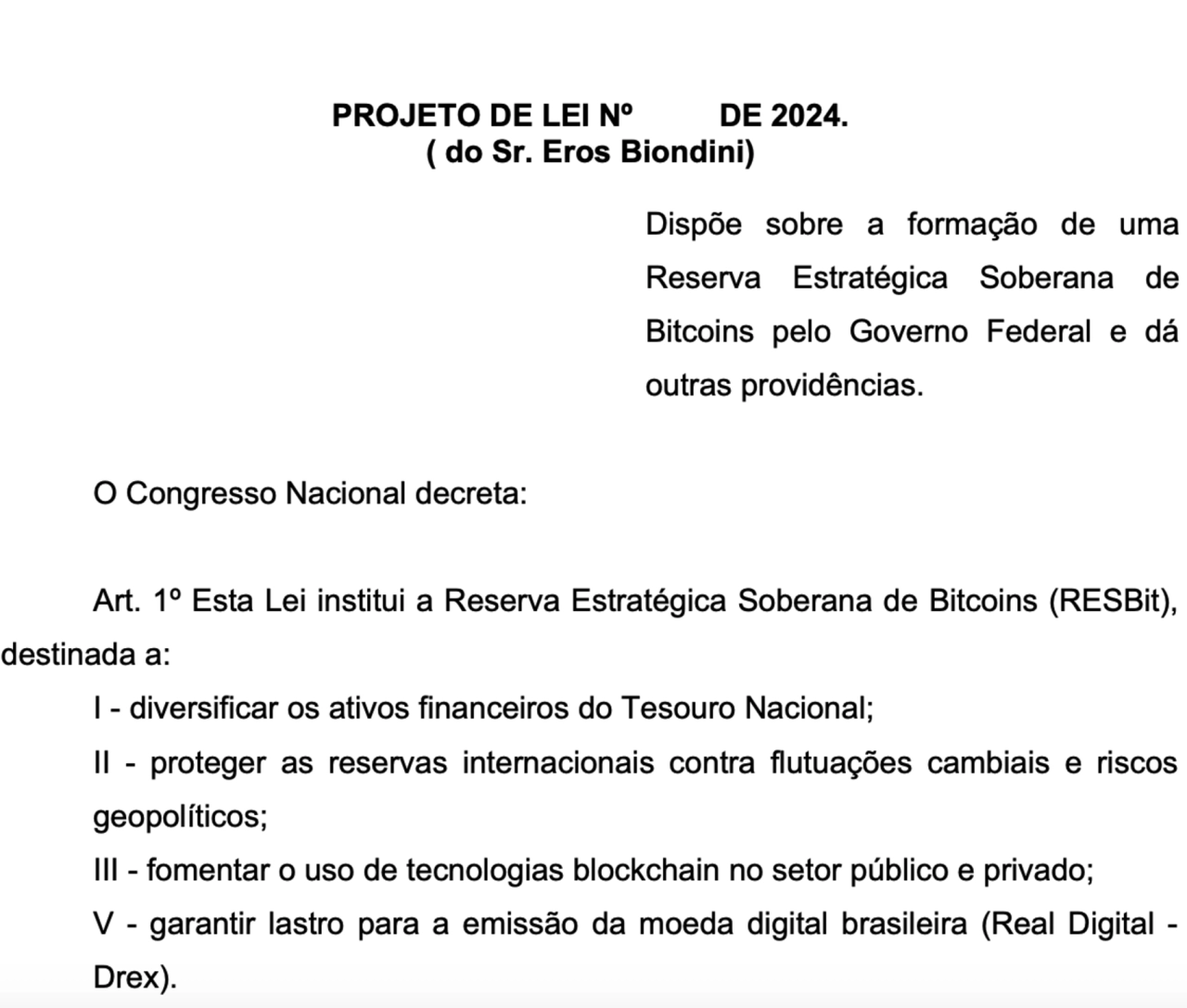 巴西的 RESBit 法案。來源： Câmara dos Deputados