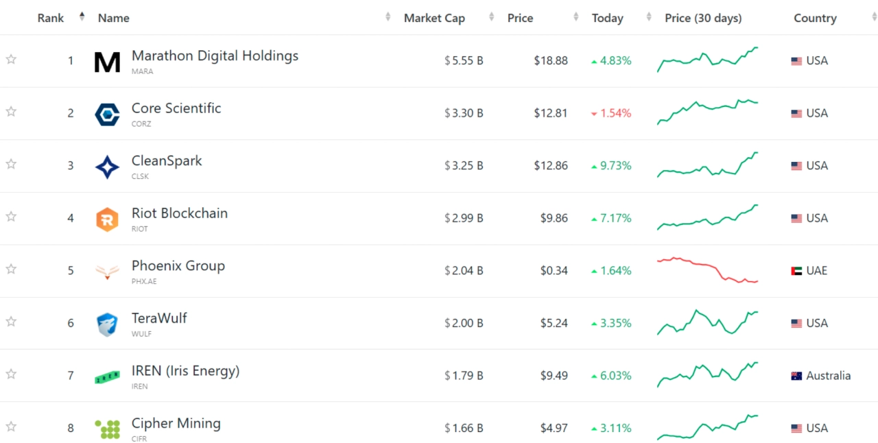 最大的比特幣挖礦公司。資料來源：CompaniesMarketCap