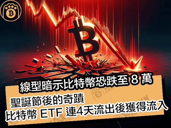 線型暗示比特幣恐跌至 8 萬！聖誕節後的奇蹟，比特幣 ETF 連 4 天流出後獲得流入