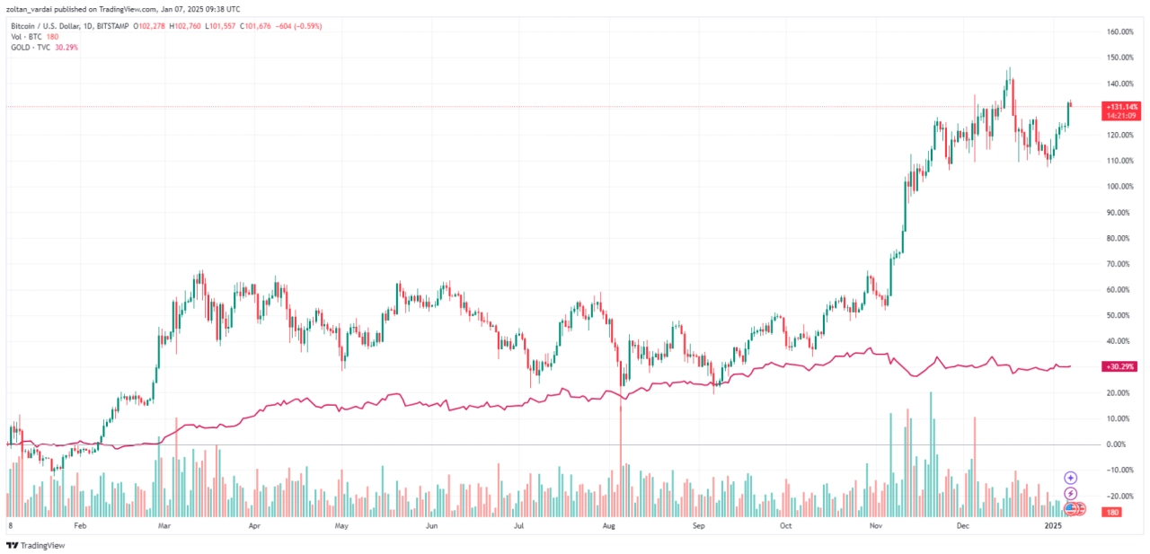 BTC 和黃金，一年圖表。來源：Cointelegraph/TradingView