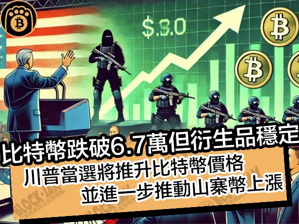 比特幣跌破 6.7 萬但衍生品穩定！川普當選將推升比特幣價格，並進一步推動山寨幣上漲