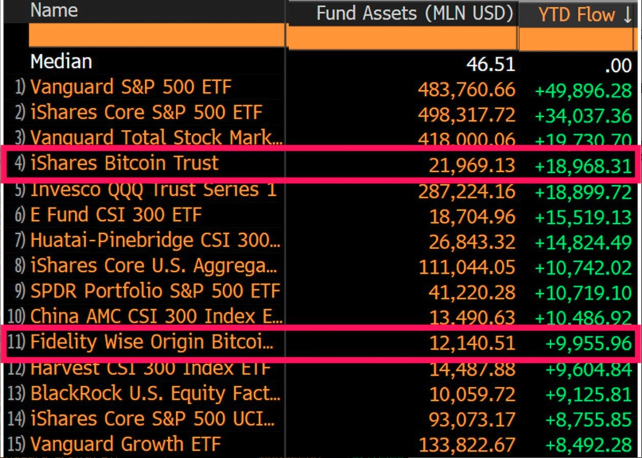 今年以來比特幣 ETF 資金流入。來源：傑羅恩布洛克蘭 - 熊老爹比特幣資訊交流情報網